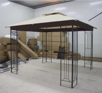 Outsunny Pérgola de Jardim 3x3m para Exterior com Duplo Teto de Ventilação e Estrutura de Aço com Proteção Solar para Festas Eventos ao Ar Livre Bege(m-10)