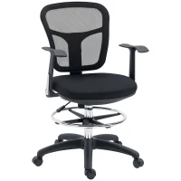 Vinsetto Silla de Dibujo Ergonómica de Malla Giratoria con Reposabrazos  y Reposapiés Ajustable 59x59x95-115 cm Negro(m-10)