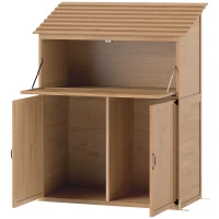 Outsunny Armoire de Rangement de Jardin avec Table Rabattable, Armoire à Outils avec Toit, 110 x 54 x 136 cm, Bois de pin, Marron(m-1)