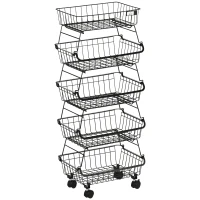 HOMCOM Panier de fruits et légumes avec roues corbeille à fruits à 5 niveaux empilables acier, 40 x 28 x 97 cm noir(m-11)