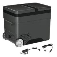 Outsunny Geleira Elétrica de Compressor Portátil 45L Geleira de Carro 12/24V CC com Temperatura de 10℃ a -22℃ Tela LCD Tátil Alças de Transporte e Rodas 63,2x42x50,8cm Cinza(m-10)