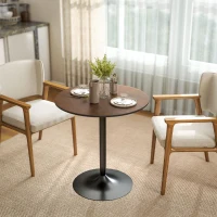 HOMCOM Runder Esstisch 70 cm für 2 Personen mit Massivholz-Furnierplatte und Stahlgestell in Braun(m-2)
