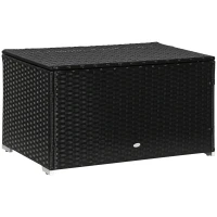 Outsunny Baule da Giardino in Rattan e Acciaio con Coperchio, 95x60x53cm, Nero(m-1)