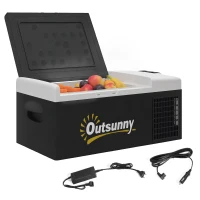 Outsunny Nevera de Coche 16L -20℃-10℃ 12 / 24V DC y 100-240V CA con Modos ECO/MAX para Camping Viajes 60x32x26 cm Negro y Gris(m-10)