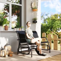 Outsunny Panchina a Dondolo da Giardino a 2 Posti in Metallo e Tessuto a Rete Traspirante, 120x70x85cm, Nero(m-2)