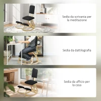 HOMCOM Sedia Inginocchiatoio Dondolante in Tessuto Effetto Lino e Legno di Betulla, 51x84x93 cm, Nero(m-7)