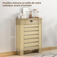 HOMCOM Couvercle de radiateur cache radiateur grille à lattes horizontales avec 2 tiroirs en bois 78l x 19P x 95,5H cm chêne(m-7)