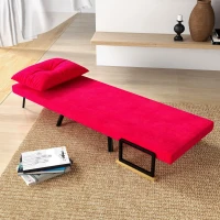 HOMCOM Chaise Lit 3 en 1 avec Dossier Inclinable et Coussin, en Tissu Effet Velours, 63x73x81 cm, Rouge(m-3)