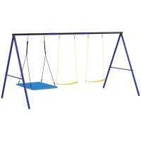 AIYAPLAY Columpios para Niños de +3 Años con 2 Columpios Simples y 1 Columpio Plataforma Carga 120 kg 365x180x184 cm Multicolor(m-1)