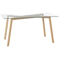 HOMCOM Tavolo da Pranzo Rettangolare per 6 Persone max, in Acciaio con Piano in Vetro Temperato, 150x75x76 cm(m-1)