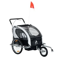 HOMCOM Collapsible Bike Trailer 2-Seater Child Stroller Baby Jogger with Pivot Wheel-White(m-1)