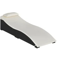 Outsunny Lettino Sdraio Prendisole Pieghevole in Rattan Sintetico con Poggiatesta Rimovibile per Giardino, Terrazzo ed Esterni, 198x68x50cm(m-1)