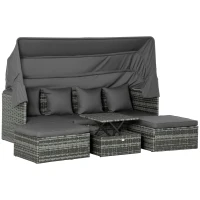 Outsunny Poly Rattan Lounge Set Loungegruppe mit Sonnendach Faltdach Sitzgruppe Sonneninsel  inkl. Kissen und Beistelltisch Gartenmöbel Outdoor Grau(m-1)