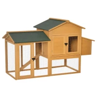 PawHut Chicken Coop with Run Small Animal Hen House Outdoor Poultry Coops Cages Nesting Box Slide-out Tray Asphalt Roof Lockable Door 168 x 75 x 103cm(m-10)