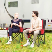 Outsunny Set 2 Chaises de Camping Pliantes avec Sac Isotherme, Porte-Gobelet et 2 Poches, 94x62x100 cm, Rouge(m-3)