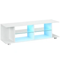 HOMCOM Meuble TV avec lumières LED 2 étagères en verre trempé pour télévision jusqu'à 60 pouces 145 x 40 x 45 cm blanc(m-1)