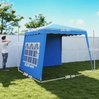 Outsunny Tente Pliable Pop-up 2,89x2,89m Pavillon de Jardin avec Parois Latérales Hauteur Ajustable Protection UV50+ Bleu(m-3)