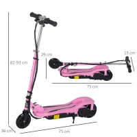 HOMCOM Trottinette Électrique Pliable pour Enfants de 7 à 14 Ans Max. 50 kg Scooter avec Vitesse Max. 12 km/h Hauteur Réglable Interrupteur de Démarrage et Freins 75x36x82-93 cm Rose(m-3)