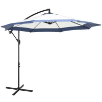 Outsunny Umbrela de Gradina cu Baza in Cruce, Deschidere cu Manivela si Orificiu de Ventilatie, Ø295x194 cm, Albastru(m-1)