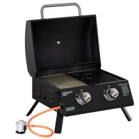 Outsunny Barbecue de Table à Gaz Pliable avec 2 Brûleurs Grille de Gaz Portable avec Couvercle en Acier au Carbone pour Camping Pique-Nique en Plein Air Jardin 55x46,5x41 cm Noir(m-7)