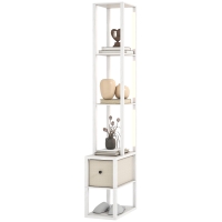 HOMCOM Moderne Stehlampe mit offenen Regalen Stoffschublade und Fußschalter für Schlafzimmer Wohnzimmer Weiß