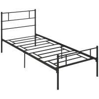HOMCOM Structure de Lit Simple en Acier 90x200cm avec Lattes, Tête et Pied de Lit, Noir(m-6)