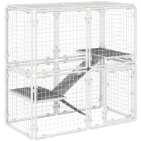 Pawhut Valla Metálica para Mascotas Parque para Conejos Conejera con 16 Paneles Puerta con Pestillo y Escalera para Cobayas Gatos Cachorros Diseño DIY 68x68x2,5 cm Blanco(m-1)