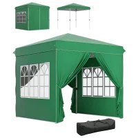 Outsunny Carpa Plegable Pop-up 2,5x2,5 m con 4 Paredes Laterales Anti-UV Altura Ajustable y Bolsa de Transporte Verde Oscuro(m-10)