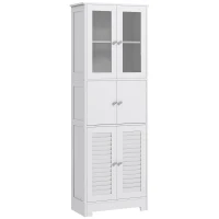 HOMCOM Mobile Colonne Salle de Bain avec 3 Armoires et Portes en Verre et à Persiennes, 60x30x170,5cm, Blanc(m-6)