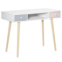 HOMCOM Scrivania per Bambini con Cassetti per Cameretta, Legno di Pino e MDF, 100x48x76.5cm, Bianco Rosa e Grigio(m-1)