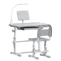 HOMCOM Escritorio y Silla para +6 Años con Altura Ajustable e Inclinable 80x49,5x82-104 cm y 35,5x43,5x63-73 cm Gris(m-1)
