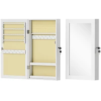 HOMCOM Armoire à Bijoux avec Miroir Design Mural et 2 Clés de Sécurité, en Bois, 36,5x9,5x67 cm, Blanc(m-6)