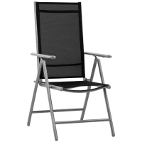 Outsunny Sedia da Giardino Pieghevole in Alluminio e Texteline Schienale Regolabile a 7 Livelli, Nero 65x55x85-105cm(m-1)