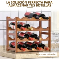 HOMCOM Botellero de Madera Bambú de 4 Niveles para 16 Botellas de Vino Carga  Máxima 75 kg 43x23,5x38 cm Marrón(m-5)