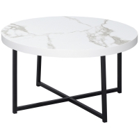 HOMCOM Table Basse Ronde avec Plateau Effet Marbre en MDF et Pieds en Métal, Φ80x45 cm, Blanc