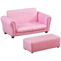 HOMCOM Kindersessel mit Fußhocker, Kindercouch mit Hocker, Kindersofa, Sofa Sessel, Rosa 83 x 42 x 41 cm