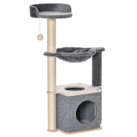 PawHut Arbre à Chat Griffoir Haut 95cm, Aire de jeux pour Chats à Multi-Niveaux avec Cabane, Hamac, Balle de Jeu, Cachette et Cordes en Sisal, 48x34x95cm, Gris