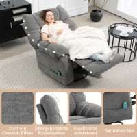 HOMCOM Fauteuil relaxant avec fonction de massage, fonction d'inclinaison, fauteuil de massage pivotant, 4 poches latérales et télécommande, Gris foncé(m-4)