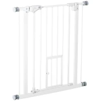 PawHut Poartă Reglabilă pentru Câini cu Ușă și Montare prin Presiune, Barieră cu Închidere Automată, 74-80x76.2 cm, Alb(m-10)