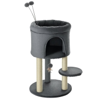 PawHut Arbre Chat Griffoir Niche & Jeu Pompons 73.5cm Gris