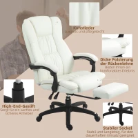 Vinsetto Chaise de Bureau Inclinable avec Repose-Pieds, Appuie-tête, Fonction de Massage, Similicuir, 68,5x68,5x113-121cm, Creme(m-4)