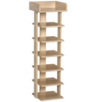 HOMCOM Etagère à Chaussures d'Entrée en Bois, Étagère pour 6 Chaussures avec Étagère pour Objets, 32x30x104 cm, Chêne(m-6)