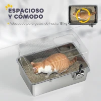 PawHut Arenero para Gatos de Acero Inoxidable XL Arenero con Pala Aberturas Dobles Fácil de limpiar Plata(m-5)