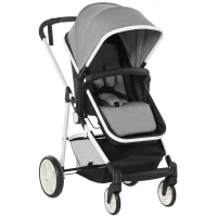 HOMCOM Silla de Paseo 2 en 1 Cochecito de Bebé y Capazo para Niños de 0-36 Meses con Capota Plegable Respaldo Reclinable Cesta Grande Palanca de Freno Carga 15kg 80x51x102 cm Gris(m-10)