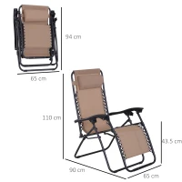 Outsunny Zero Gravity Chair Set of 2, Metal Frame Texteline Armchair Outdoor Folding and Reclining Sun Lounger with Head Pillow for Patio Decking Gardens Camping, Beige(m-3)