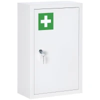 kleankin Armoire à pharmacie, verrouillable, étagères réglables, Boîtier en acier, 30x14x46 cm, Blanc(m-6)