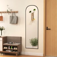 HOMCOM Espelho de Pé Espelho de Corpo Inteiro 60x165 cm com Estrutura de Liga de Alumínio e Suporte para Sala Quarto Preto(m-9)