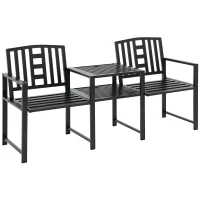 Outsunny Banc de Jardin Moderne 2 Places avec Table et Trou pour Parasol Mobilier d'Extérieur 165x56x85.5cm Noir(m-5)