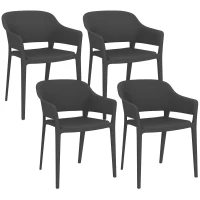 Outsunny Set 4 Sedie da Giardino in Plastica Impilabili con Braccioli e Schienale Alto in PP, Nero(m-1)
