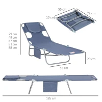 Outsunny Chaise Longue de Jardin, Chaise Longue avec Ouverture Faciale Rembourrée, Chaise Longue de Massage pour l'extérieur, Poche Latérale, Tissu, Métal, Gris(m-3)